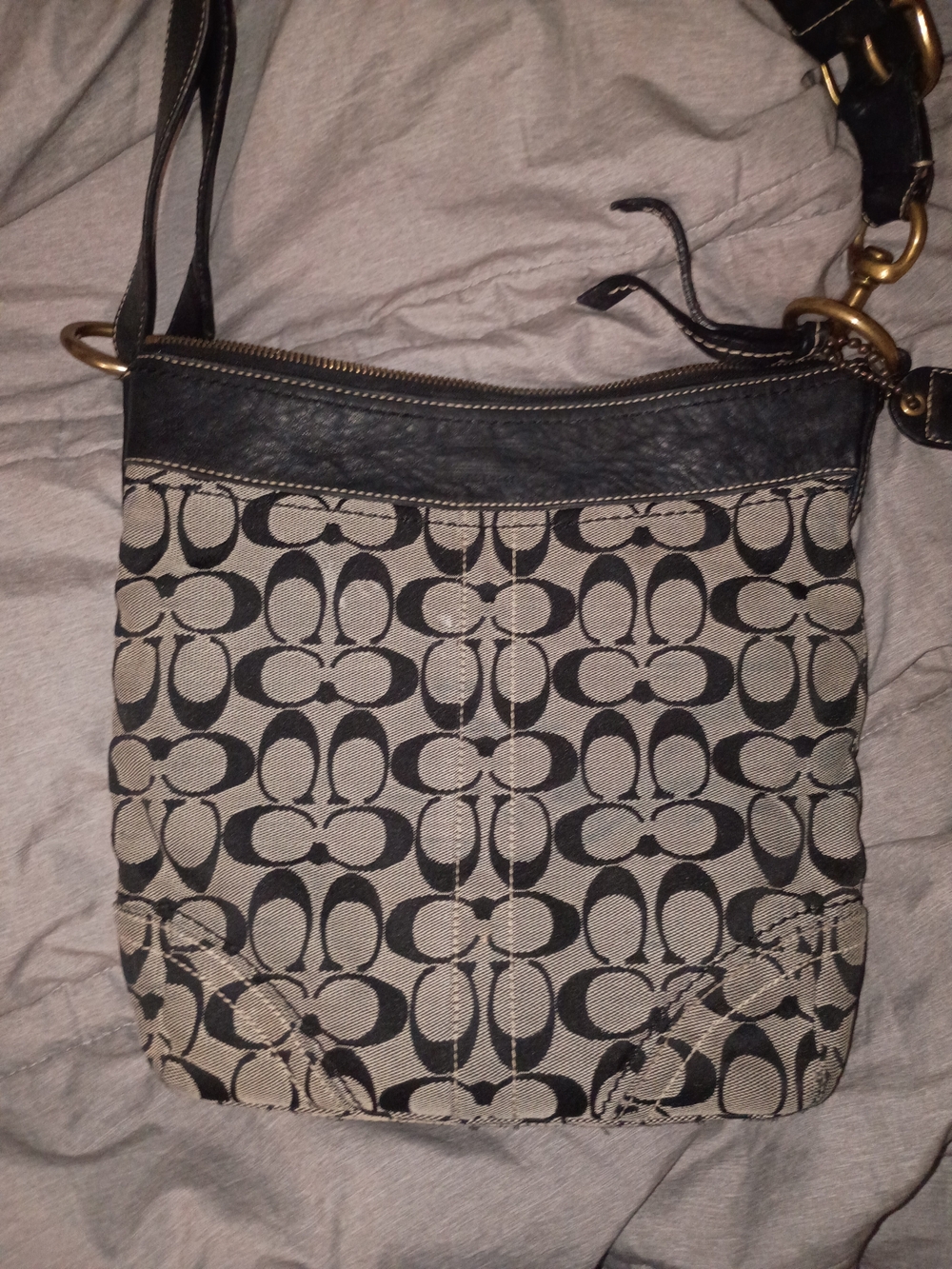 Coach Signature Crossbody Bag in Black and Cream